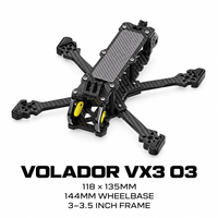 FlyFishRC Volador VX3 O3 Châssis FPV Freestyle de 3 pouces en fibre de carbone T700, cadre X compressé, bras de 144 mm 3,5 mm, support caméra HD VTX
