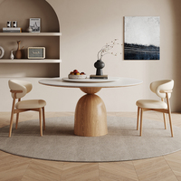 Runder Tisch Cream Style Haushalt mit Plattenspieler Italienischer minimalisti scher Designer Massivholz Light Rock Plate Esstisch