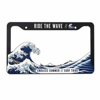 Cadres de plaque d'immatriculation en plastique ABS durable, imprimés sur mesure avec art japonais Ukiyo-E Thème Vague et Surf Océanique, pour véhicules et SUV côtiers