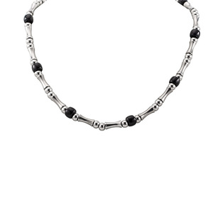 Bamboo Joint Beaded Necklace <b>Titanium</b> Steel Black Beads Short Clavicle Chain Fashion Jewelry For Women - Product Image 5