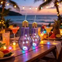 Bouteilles à boisson en PET de 500 ml en forme d'ampoule LED pour la famille, le bar, la plage, les fêtes, les festivals – Fournisseur professionnel de gobelets LED