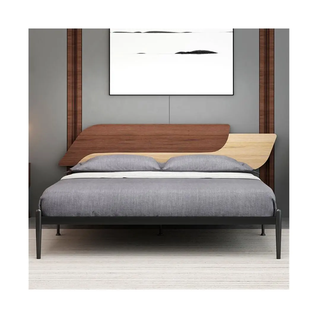 إنتاج المصنع سرير على الطراز العتيق سرير خشبي منحنٍ بشريحة من الحديد المطاوع سرير بإطار معدني