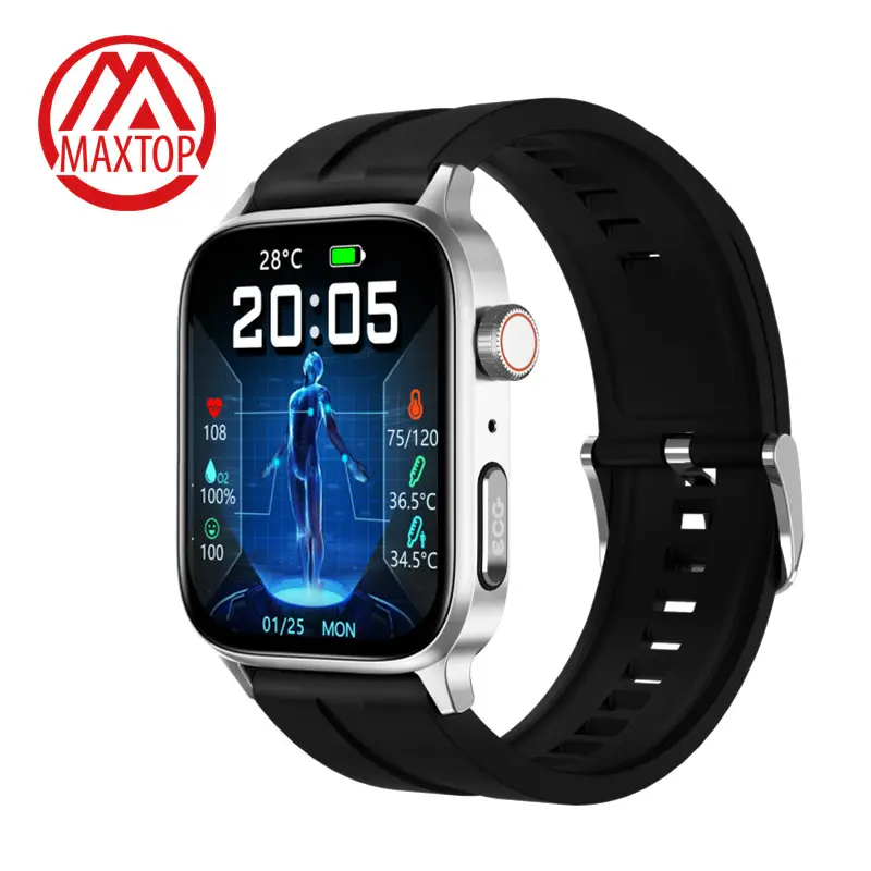 Maxtop Wholesale Mans Full Touch Screen Sport Fitness Tracker Bloed Zuurstof Monitor Ecg Ppg Slimme Horloge Temperatuur Monitoring