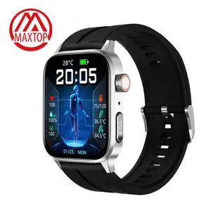 Maxtop批发男士全触摸屏运动健身跟踪器血氧监测仪心电图PPG智能手表温度监测