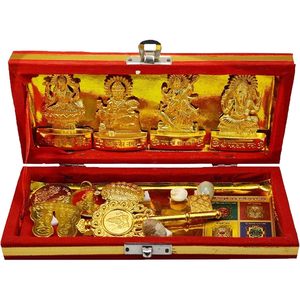 ชุดของขวัญงานฝีมือ parijat Diwali Puja ชุด4ชิ้นทำจากทองเหลืองศรีษะ dhan laxmi-kuber bhandari Yantra สำหรับวัตถุประสงค์ทางจิตวิญญาณ - Product Image 6