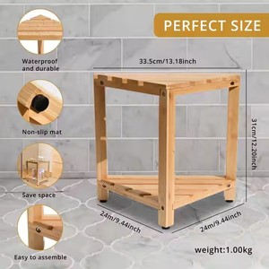Triangular Bamboo Wood Corner Shower Stool <b>Wooden</b> Bench for Shaving Legs Waterproof <b>Bath</b> Foot Rest with Storage Organizer <b>Rack</b> - Product Image 2