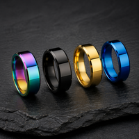 Edelstahl Spiegelpolierter Ring Hochglänzend Breiter Bandring Regenbogen Schillernd Gold Schwarz Blau Reflektierend Unisex Minimalistischer Schmuck