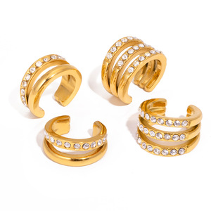 <b>Clip</b>-On Earrings Gold Multi-Layer Crystal Geometric Women's Jewelry Party Fashion Accessory - Product Image 5