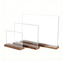 Porte-cartes de table suspendu en acrylique double couche transparent avec base en bois massif, étanche, écologique, impression UV, sans outil, 4 étapes