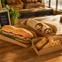 Boîte à hot-dogs en papier kraft, conteneur alimentaire jetable à emporter, plateau pliable pour saucisses, sandwichs, boulangerie, emballage pour la vente de nourriture de rue