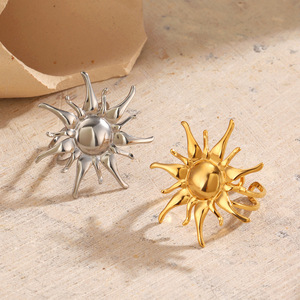 Fashion Sunflower Women's Stainless Steel <b>Open</b> Adjustable <b>Ring</b> 18K Gold Trendy, Personalized, Exaggerated Hip-Hop <b>Ring</b> - Product Image 2