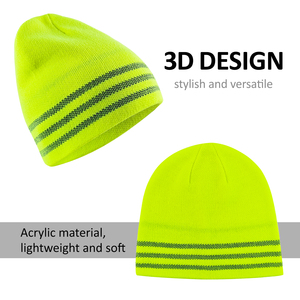 Nhà máy cung cấp tùy chỉnh mũ an toàn phản chiếu với ban nhạc lông cừu ấm áp và Vải <span class=keywords><strong>Acrylic</strong></span> đan - Product Image 6