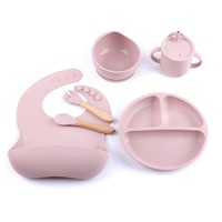Lot de 6 pièces personnalisables en gros pour l'alimentation des bébés : Ensemble bol à ventouse, bavoir, couverts, cuillère et fourchette en silicone