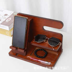 Wooden Desktop Organizer Multi Layer Storage <b>Rack</b> For Phone <b>Glasses</b> Keys Bracelet Office Desk Holder Rectangle Standing Type - Product Image 2
