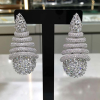 D374E Anting Zirkonia Mikro Kubik Penuh untuk Pernikahan, Hadiah Anting Pengantin Desain Baru Super Mewah Koleksi Anting Bunga Kerangka