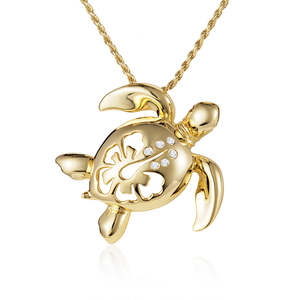 Collar con colgante de tortuga <span class=keywords><strong>Honu</strong></span> de plata de ley chapada en oro de dos tonos, joyería de playa de plata 925 - Product Image 4