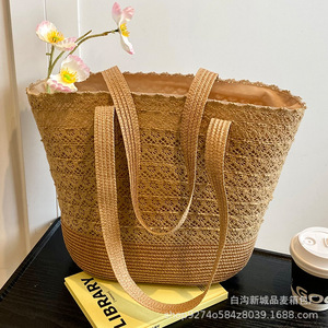 Nouveau sac fourre-tout tissé en paille et dentelle grande capacité pour homme, style bohème tendance avec décoration en cristal et bande élastique, collection été 2025 - Product Image 2