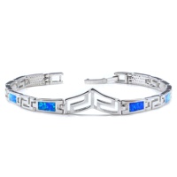 Bracelets chaîne de montre pour hommes en opale bleue flamboyante motif clé grecque