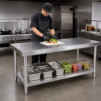 Table de travail en acier inoxydable à 2 niveaux avec pieds ronds, prix d'usine, 304 201, pour cuisine commerciale, restauration