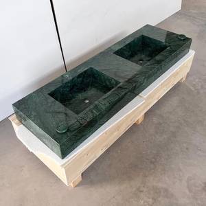 Lavabo de salle de bain en pierre naturelle, double vasque en marbre vert, artisanal, durable et luxueux - Product Image 6