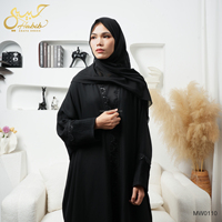 Robe Abaya pour femmes arabes de Dubaï, sur mesure, noire, Abaya ouverte sur le devant, vêtements islamiques avec manches plissées