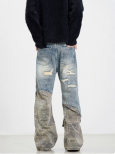 Streetlux Micro-Cut Camo Jeans para hombre High Street American Patchwork Design Superior Mid Straight Leg Vibe Pantalones para Casual Hip - Product Image 4