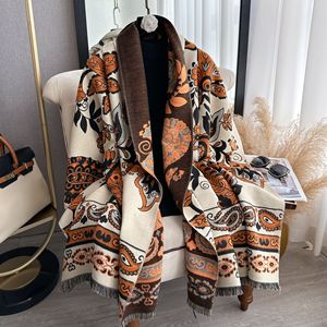 OEM Bufanda de <span class=keywords><strong>lana</strong></span> Otoño Invierno nueva bufanda estampada retro bufanda larga de mujer chal cálido grueso floral - Product Image 1