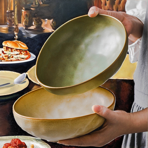 DwaxHome Japanese Japandi Ceramic Porcelain Deep Plate Salad Fruit Bowl Small Irregular Shaped Non-Toxic Glazed Creative Party - Product Image 2