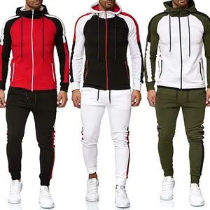 Fashion men tracksuit for gym workout running sport hoodie bright color mixed sweatshirt