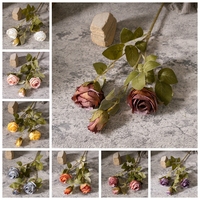 MW66008 Fleur de Soie Artificielle Automne 2 Têtes 1 Bud Rose Branche pour DIY Bouquet de Mariage Centre de Table Décor à la Maison
