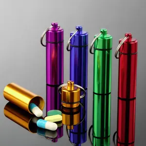 Outdoor Aluminum Pill Box key Chain Pill Storage Holder Pill Container Keychains Waterproof Medicine Box With keychain Ring