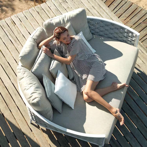 Divano da Esterno per Spiaggia e Tempo Libero, Protezione Solare, Impermeabile, Sedia in Vimini, Mobili da Giardino in Vimini Intrecciato e Legno Massello di Teak per Villa - Product Image 3