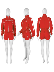 Nuova Tuta Sportiva da Donna 2026 con Colori a Contrasto, Top a Maniche Lunghe con Zip + Pantaloncini Mini, Completo Estivo - Product Image 5