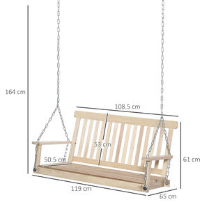 Outsunny Balançoire d'extérieur suspendue pour 2 personnes en bois et chaînes métalliques, couleur naturelle 119x65x61cm - Product Image 3