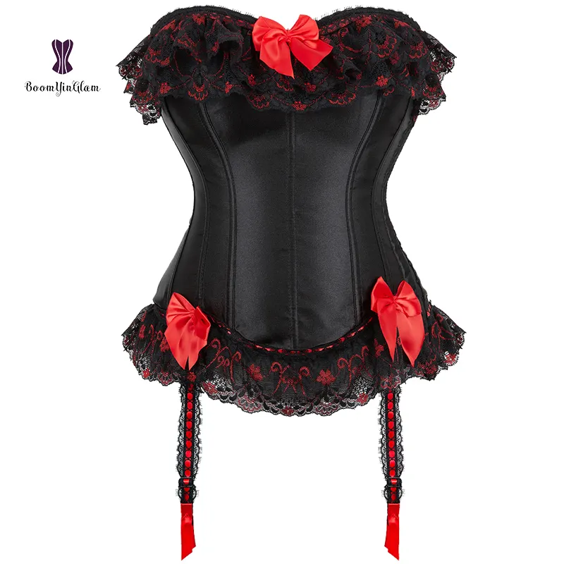 Corset sexy en Satin, taille grande, ceinture, jarretelles, nœud, surbuste à lacets, solide, Cosplay