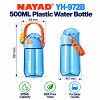 Bouteille d'eau transparente en Tritan de 500 ml avec couvercle à paille et bouton-poussoir, poignée souple, idéale pour l'école, le bureau, les voyages, personnalisable avec logo