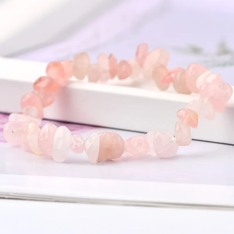 2019 новые модные женские браслеты, натуральный розовый кварц, кристалл, чип, каменные бусины, ювелирные изделия, кварцевые браслеты
