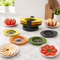 4-in-1 stapelbare multifunctionele fruitsnijderset met roestvrijstalen mes en ABS-basis, tomaten- en appelsnijder, keukenhulpje