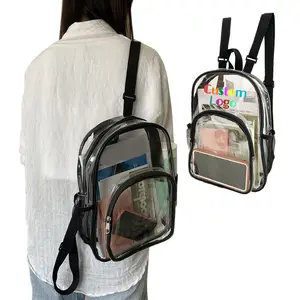 OEM ODM服务高品质拉链黑色迷你学生背包书pvc袋透明学校背包带前口袋
