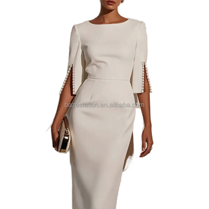 Robe décontractée tricotée unie à col rond, longueur genou, coupe trapèze, anti-plis, haut de gamme, vente en gros, usine OEM/ODM - Product Image 1