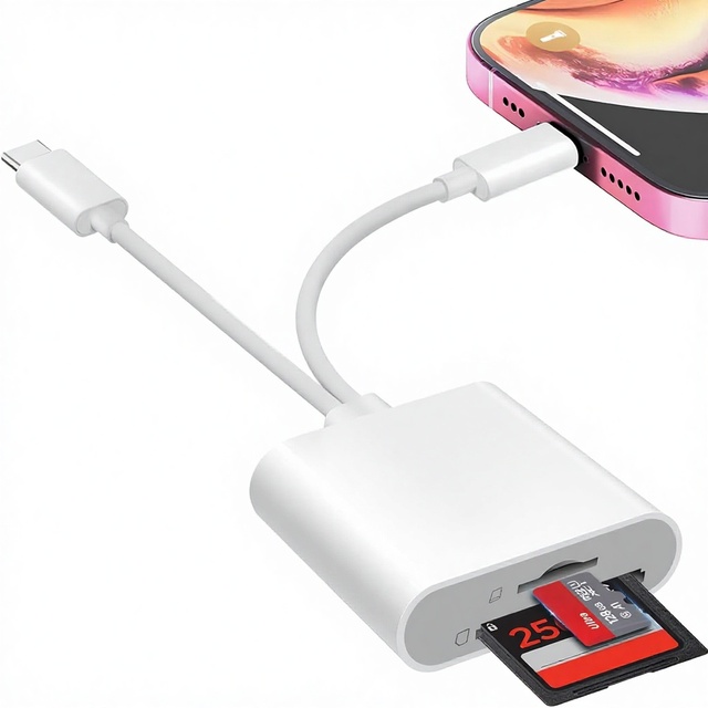 SD Card Reader for IPhone/iPad/USBC Laptop USB-C for Dual Interface SD/TF/SIM Card Plug Play Digital Adapter