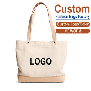 Full Customized <b>Canvas</b> <b>Tote</b> <b>Bag</b> with Your Brand Logo Women Leather Handles <b>Bag</b> Designer Fashion Heavy Duty Diaper <b>Bags</b> - Product Image 1