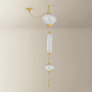 Lámpara Colgante Moderna de Diseño Interior <span class=keywords><strong>Fiorello</strong></span> con Pantalla de Vidrio Acanalado Transparente, Lámpara de Techo de Latón Antiguo para Villa - Product Image 3