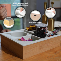 Plateau de canapé en bambou avec porte-gobelet, organisateur et support de téléphone, plateau de rangement multi-compartiments pour salon