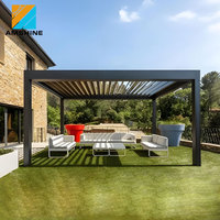 Pergola motorisée imperméable en PVDF, pergola de jardin de luxe en aluminium avec lames orientables et éclairage LED