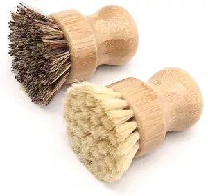 Cerdas duras de bambú Natural cepillo de limpieza en húmedo-para lavar ollas y sartenes de hierro fundido, adecuado para fregaderos de cocina y baños
