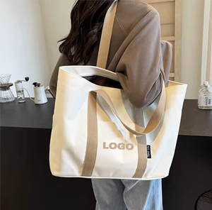 Bolsa de playa de lona con asa, bolsa de compras reutilizable, bolso de hombro con logo impreso personalizable - Product Image 1