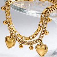 Bracelet en acier titane double couche en forme de cœur, plaqué or, avec chaîne entrelacée, design audacieux et unique
