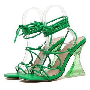 Sandalias de tacón alto con punta cuadrada y correa, estilo romano, con tacón de cristal de forma especial, estilo europeo y americano, novedad 2025, superventas - Product Image 6