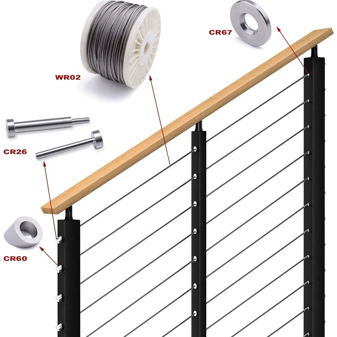 Balcone ringhiera in acciaio inossidabile ringhiera per cavi in acciaio inossidabile balaustra per scale sistema di corrimano in legno